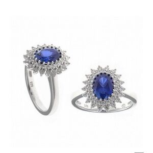 SALVATORE PLATA RING SILVER RHODIUM OVAL CZ
SAPPHIRE AROUND WHITE / 14